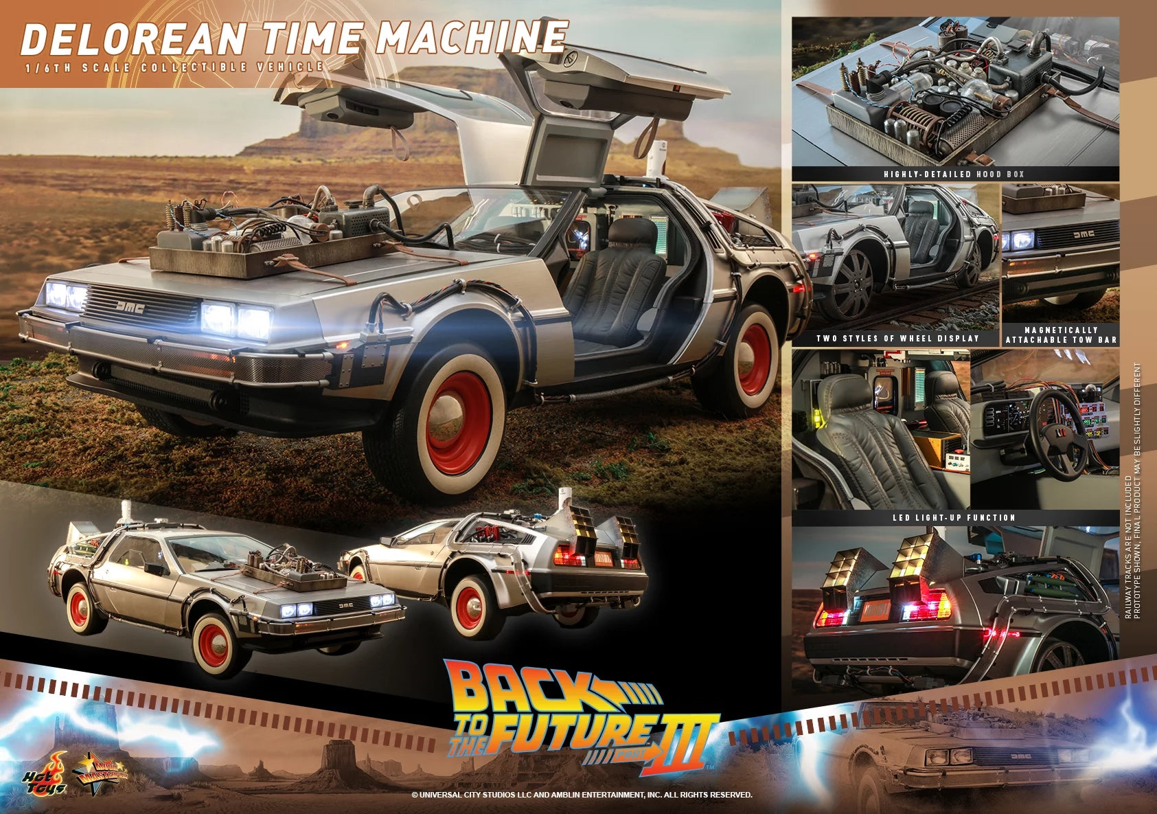 Hot Toys 1/6 MMS738 DeLorean, Time Machine Figurine de Retour vers le futur III