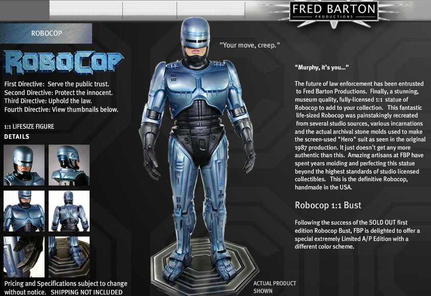 ROBOCOP - LIFE SIZE 1/1 - STATUE TAILLE RÉELLE - FRED BARTON